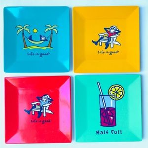 Life Is Good Jake Beach Half Full Colorful Melamine Square Snack Plates